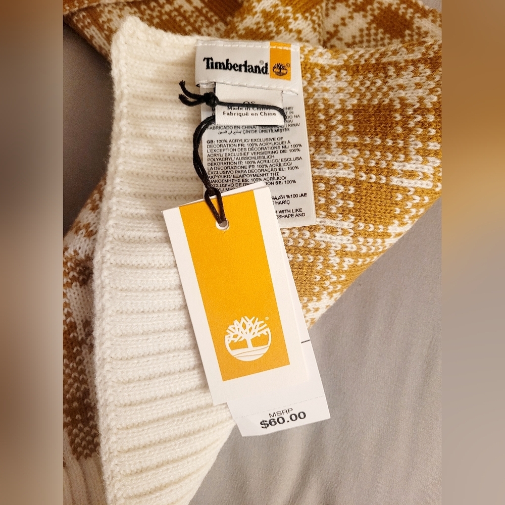 Timberland Scarf One Size Wheat Plaid NWT Tan Ivory Cream Winter Warm Soft - Picture 3 of 11